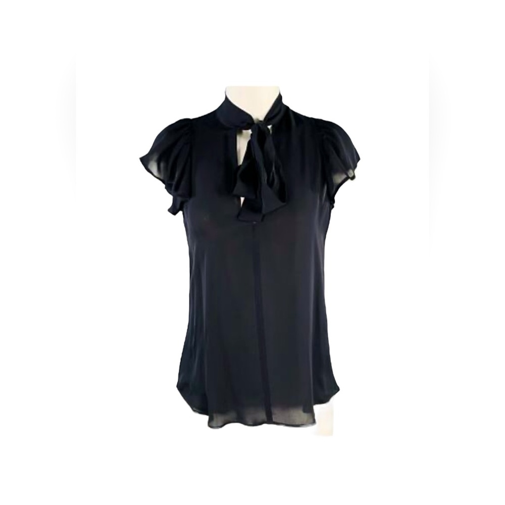 𝐀.𝐋.𝐂. 100% SILK Ruffled Sleeve Neck Tie Top